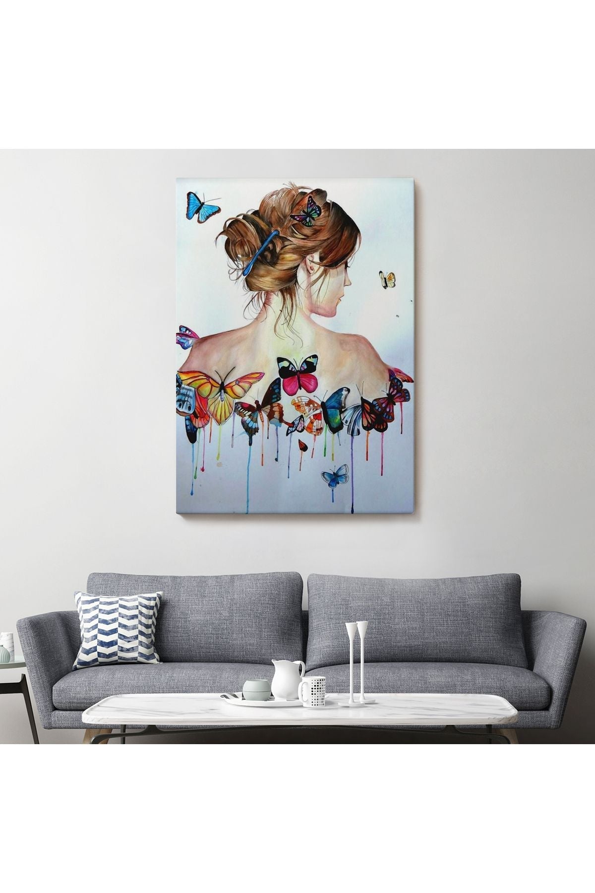 Kanvas Tablo, Duvar Dekoru, Güzel Kadın ve Kelebek Detayları 6330 BUNGKNV