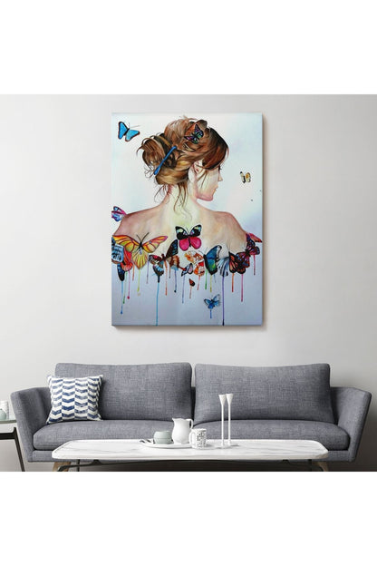 Kanvas Tablo, Duvar Dekoru, Güzel Kadın ve Kelebek Detayları 6330 BUNGKNV
