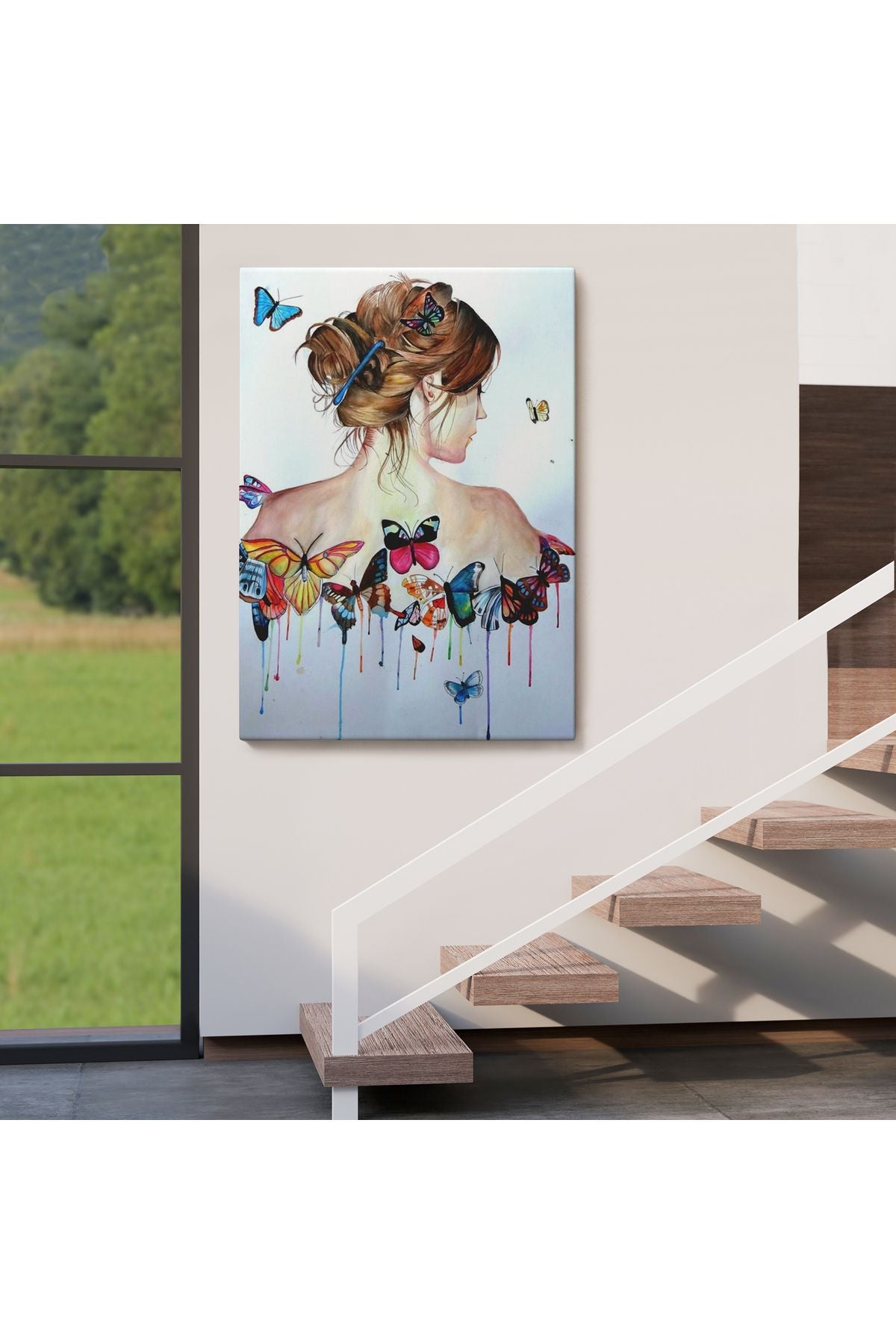 Kanvas Tablo, Duvar Dekoru, Güzel Kadın ve Kelebek Detayları 6330 BUNGKNV