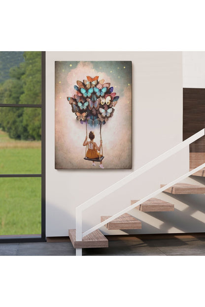 Kelebeklerin Uçurduğu Kız Çocuğu Duvar Tablosu-6094