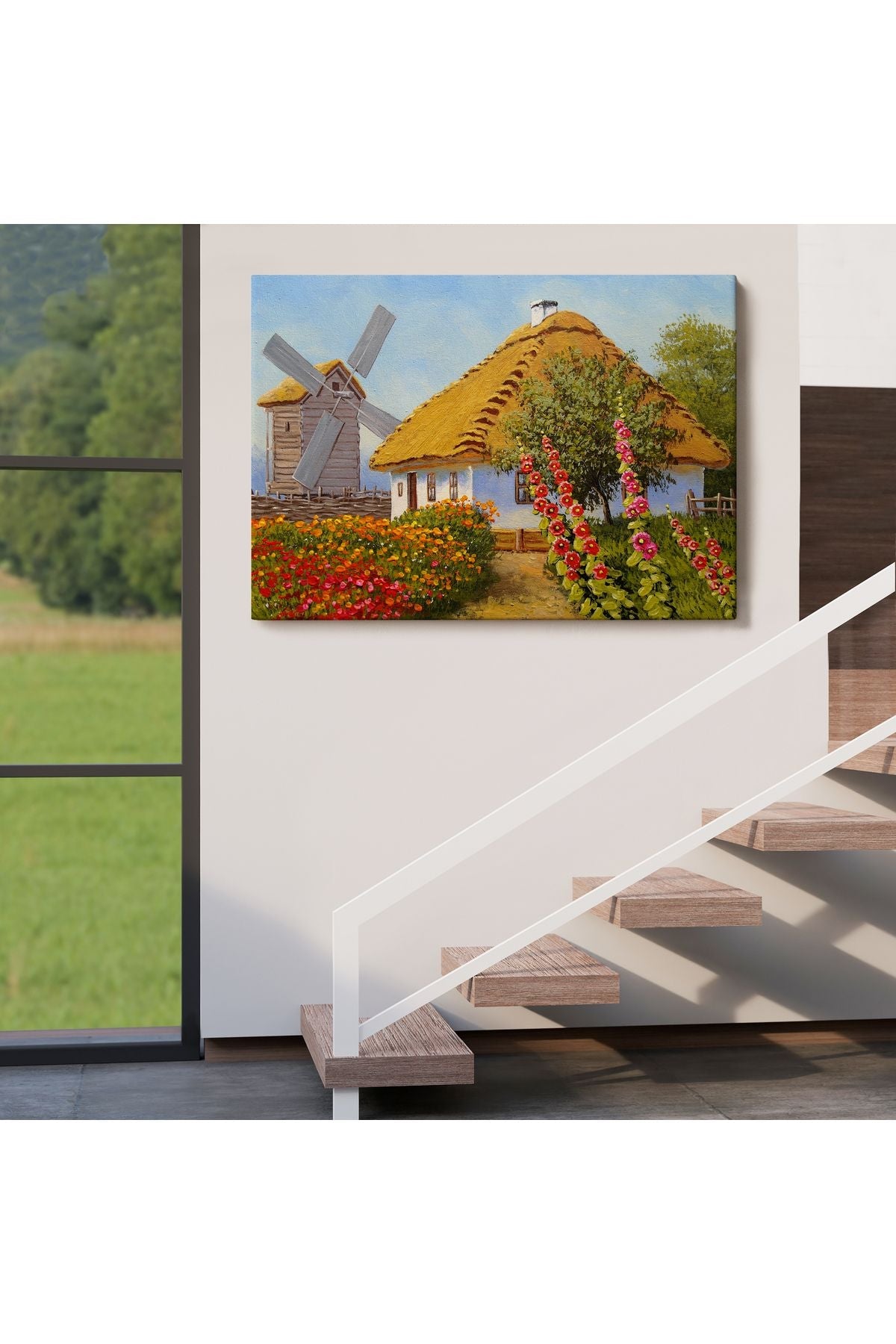 Köy Evi Manzarası Yağlıboya Görünüm Dekoratif Kanvas Duvar Tablosu-3654