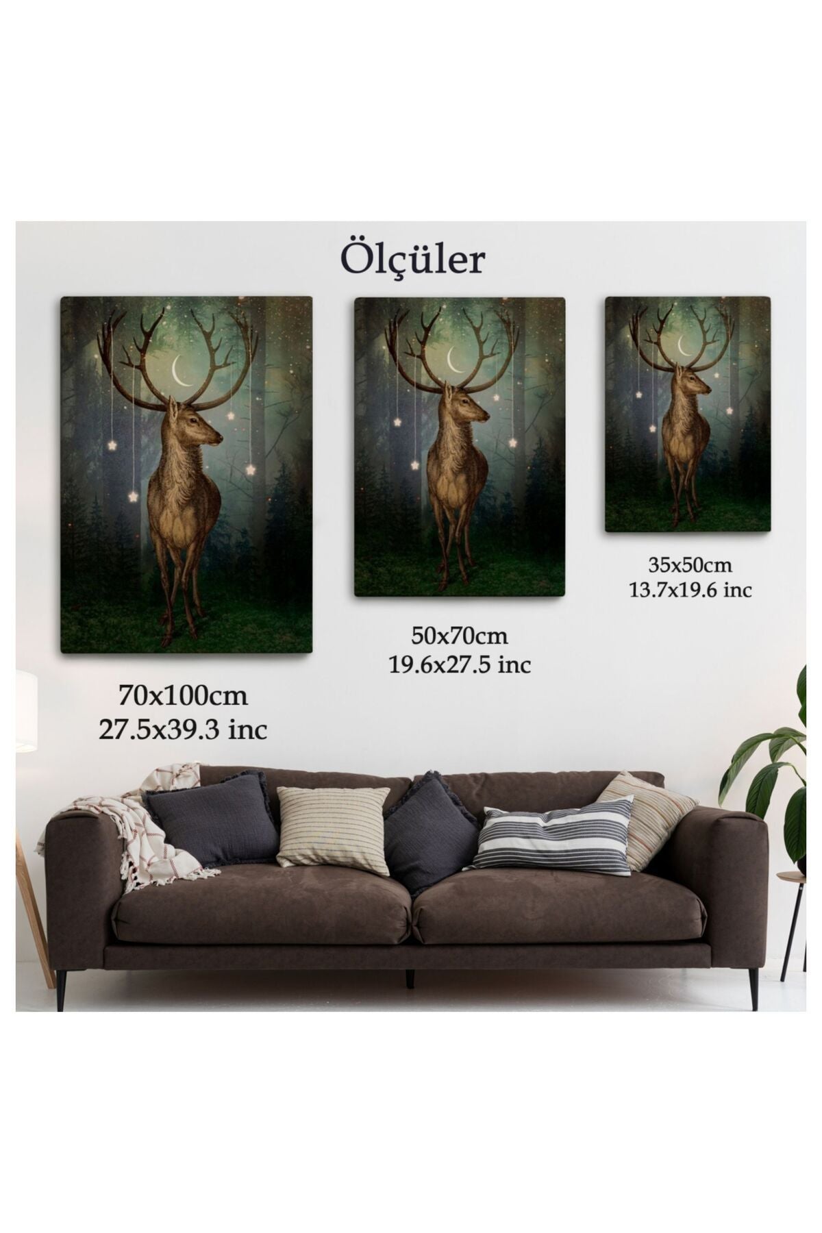 Kanvas, Duvar Tablosu, Dekoratif, Gece Vakti Orman'daki Geyik 6309 EGKNV