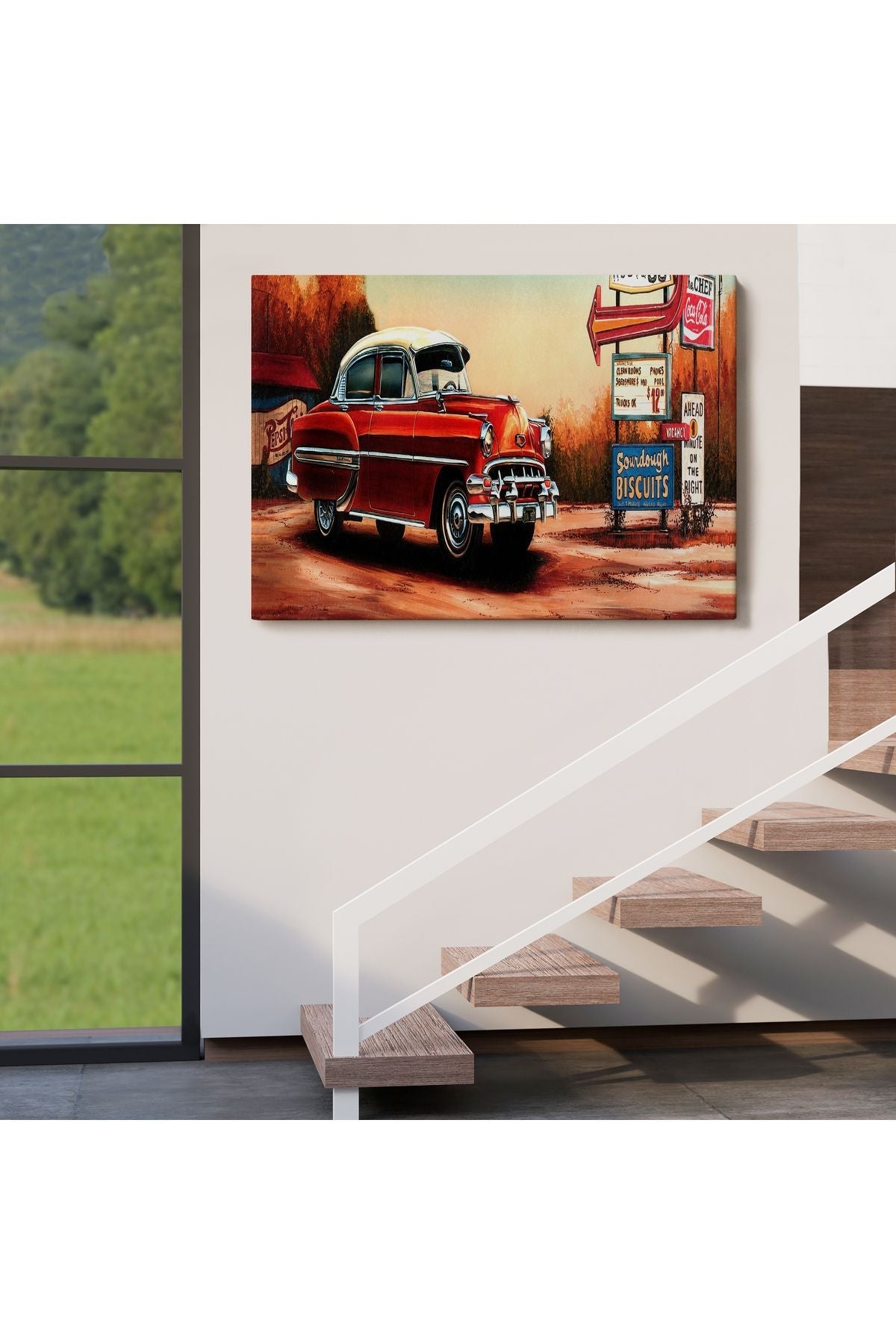 Kırmızı Klasik Araba Tablosu-6608