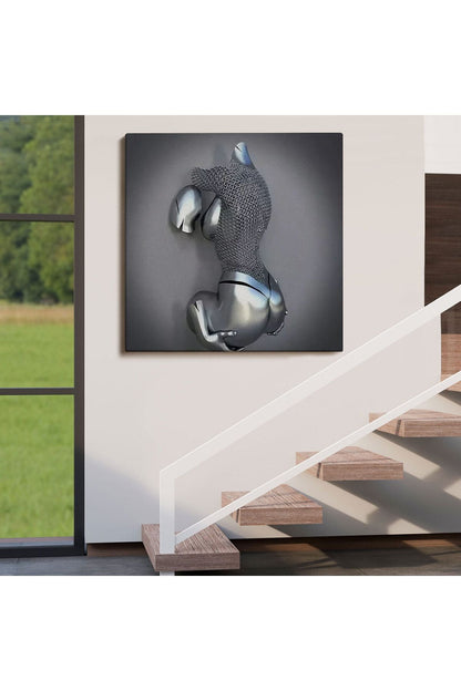 Kanvas Tablo, Gri Ve Gümüş Duvar Dekoru, Aşk Sanatı, 3D Efektli Gümüş İnsan-5349
