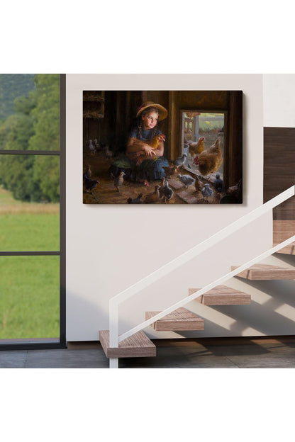 Kümesteki Küçük Kız Çocuğu Dekoratif Duvar Tablosu-6527