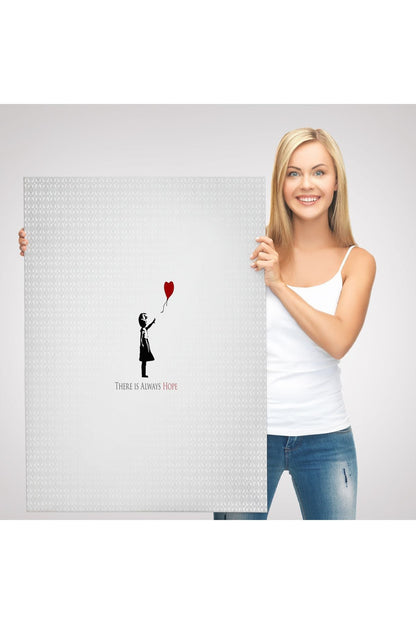 Her Zaman Umut Vardır Yazan Kanvas Tablo, Kırmızı Balonlu Kız ,Banksy Grafitti Sokak Sanatı-5135