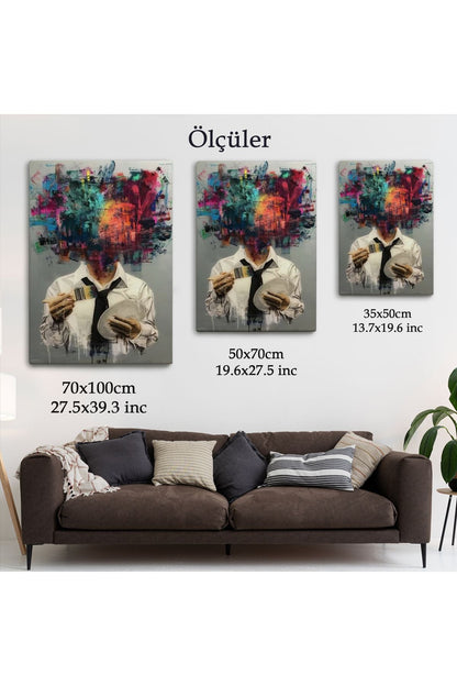Kendi Kafasını Boyayan Adam Gerçeküstü Duvar Sanatı Kanvas Tablo-5263