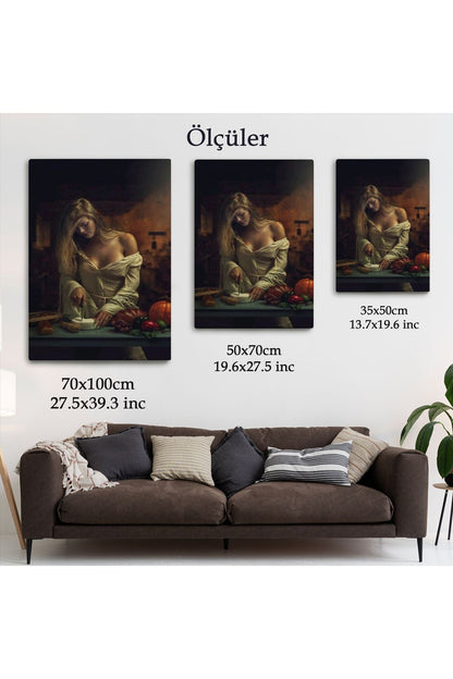Peynir Kesen Güzel Kadın Dekoratif Duvar Tablosu-6299