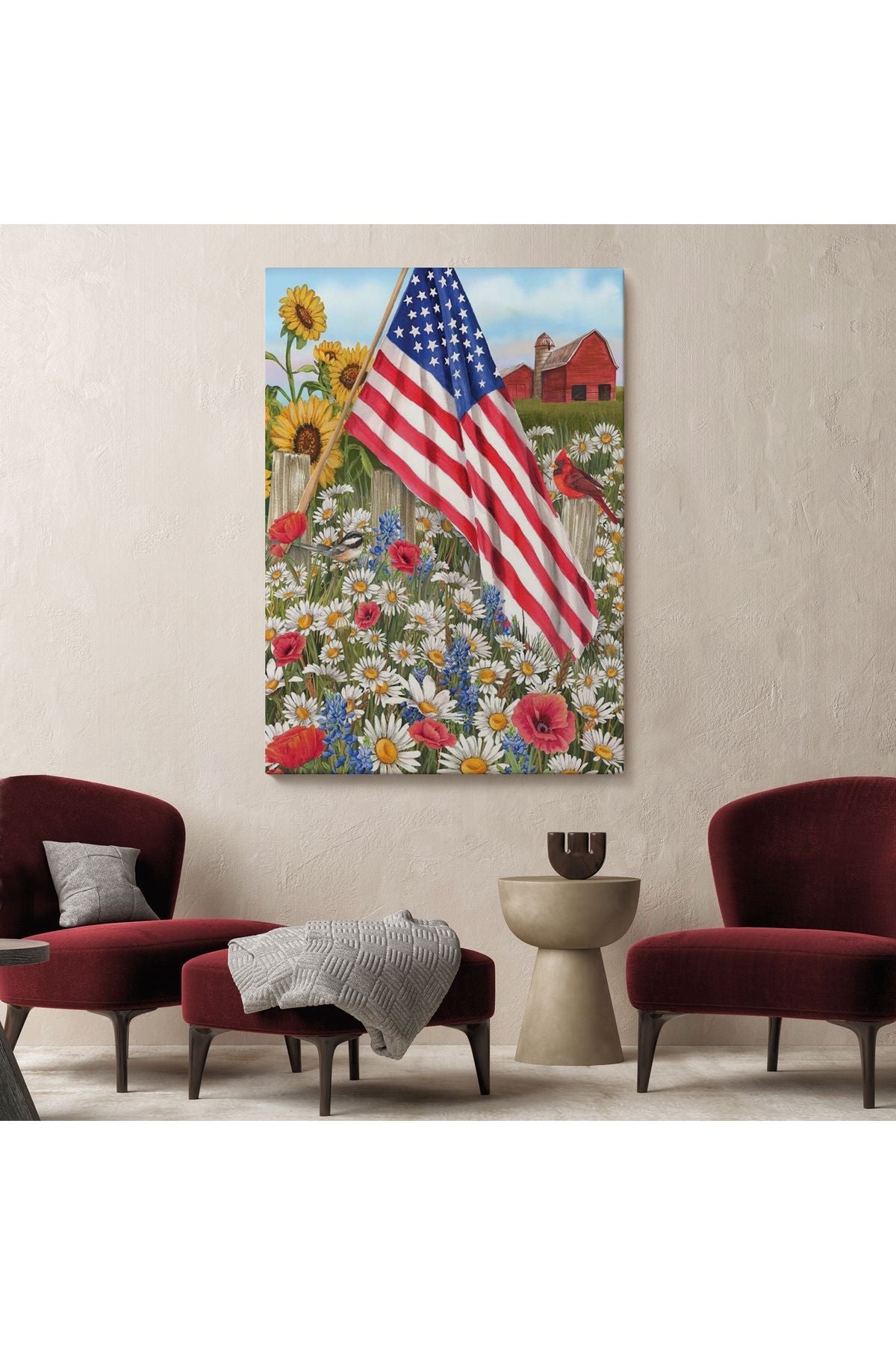 Güzel Bahçe İçierisindeki Amerka Bayrağı Duvar Tablosu-6278