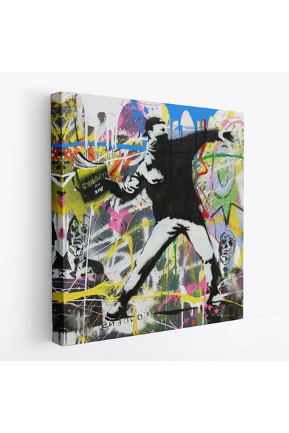 Fırlatma Çiçekleri Sokak Sanatı Kanvas Tablo, Renkli Çiçek Bombacısı, Anarşi Graffiti-5342
