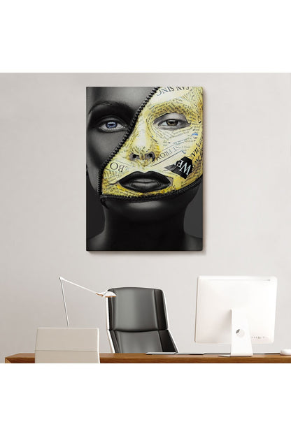 Fermuar Makyajlı Güzel Kızın Yakın Çekim Portresi Kanvas Tablo-4973