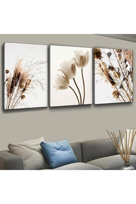 3'Lü Kanvas Sazlık Modern Tablo