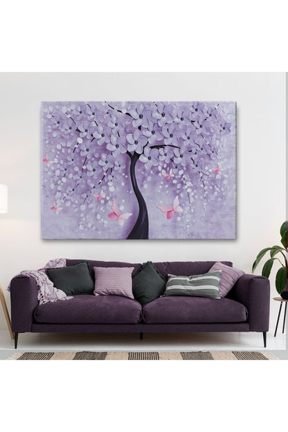 Mavi İnci Çiçekler ve Kelebekler Dekoratif Kanvas Duvar Tablosu-3738