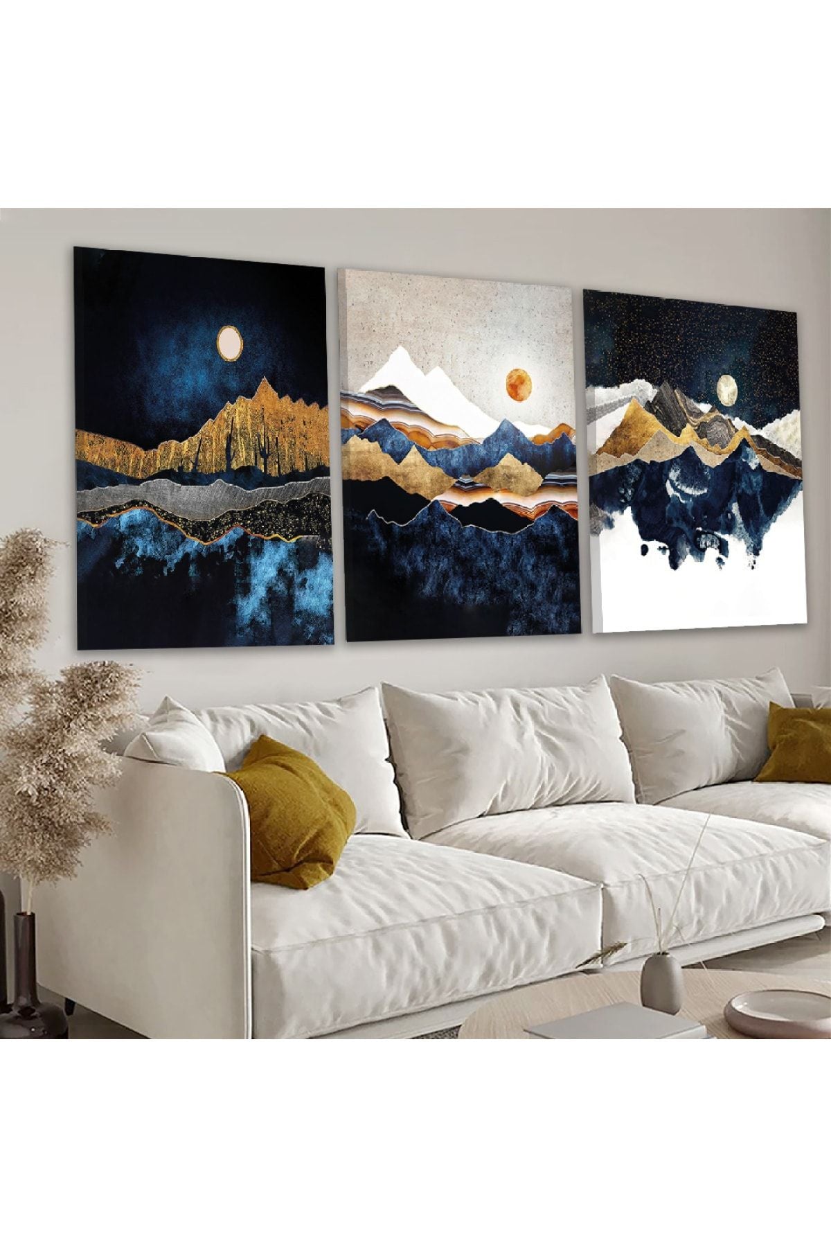 Kolaj Çizim 3'Lü Kanvas Tablo