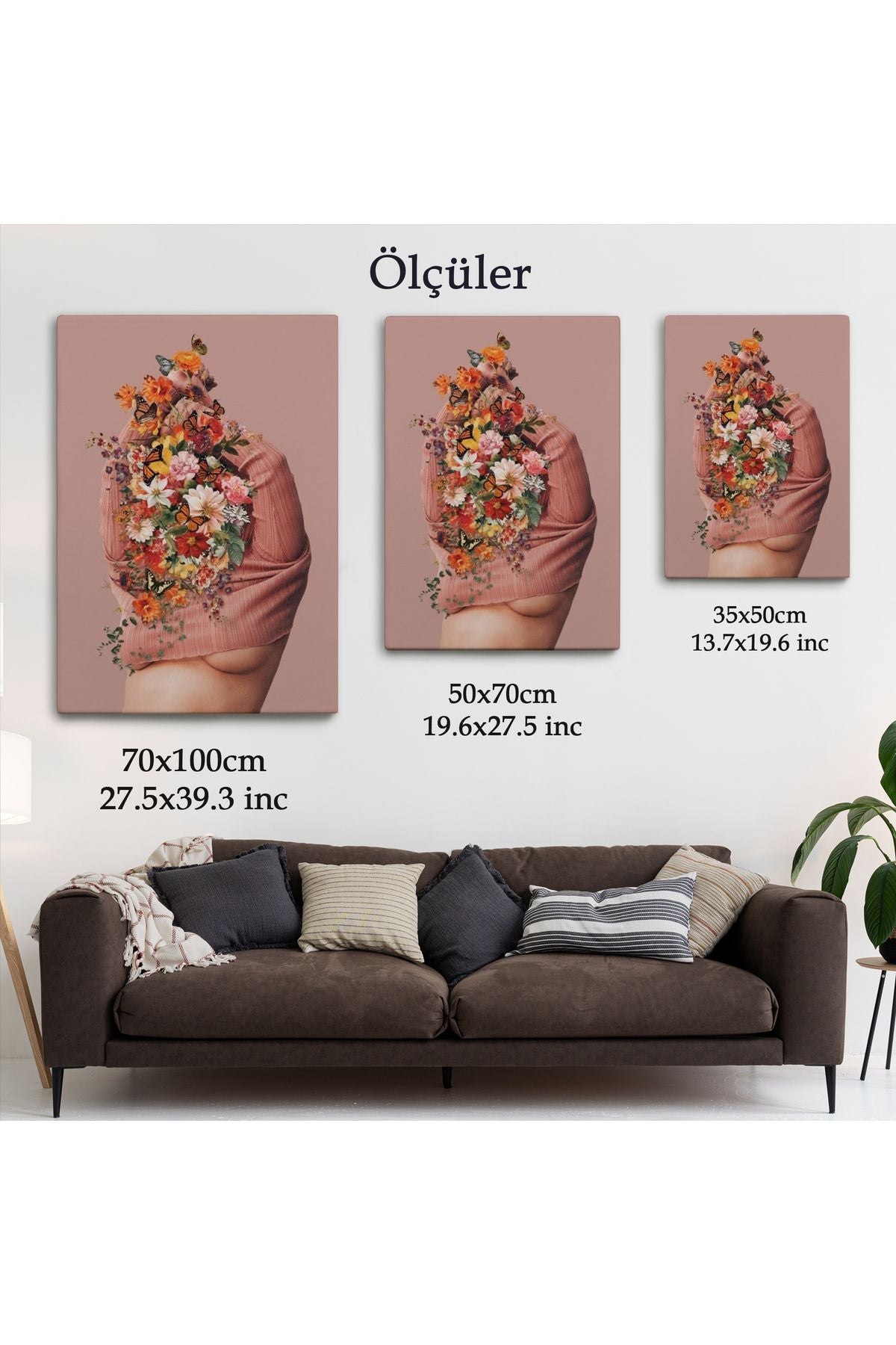 Soyunan Kadın Renkli Kelebekler ve Çiçekler Detaylı Tablo-6060