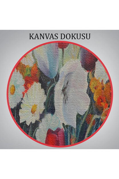 Kır Çiçekleri Yağlıboya Görünüm Dekoratif Kanvas Duvar Tablosu-3581