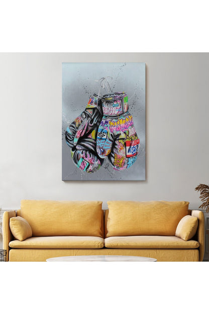 HG Boks Eldivenleri Kanvas Tablo, Renkli Banksy Sokak Graffiti Kanvas Tablo-5320