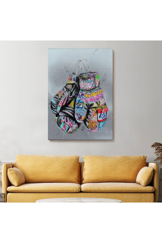 HG Boks Eldivenleri Kanvas Tablo, Renkli Banksy Sokak Graffiti Kanvas Tablo-5320