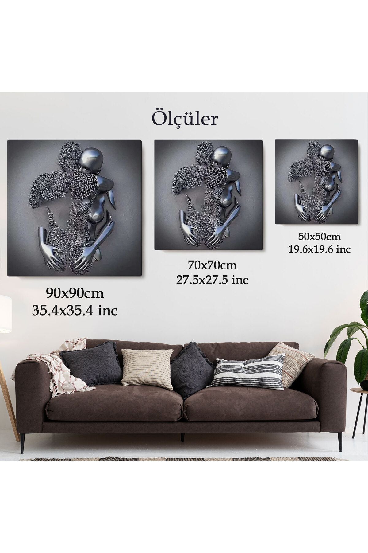 Kanvas Tablo Gri ve Gümüş Duvar Dekoru, Metalik Efektli Kanvas Tablo-5356