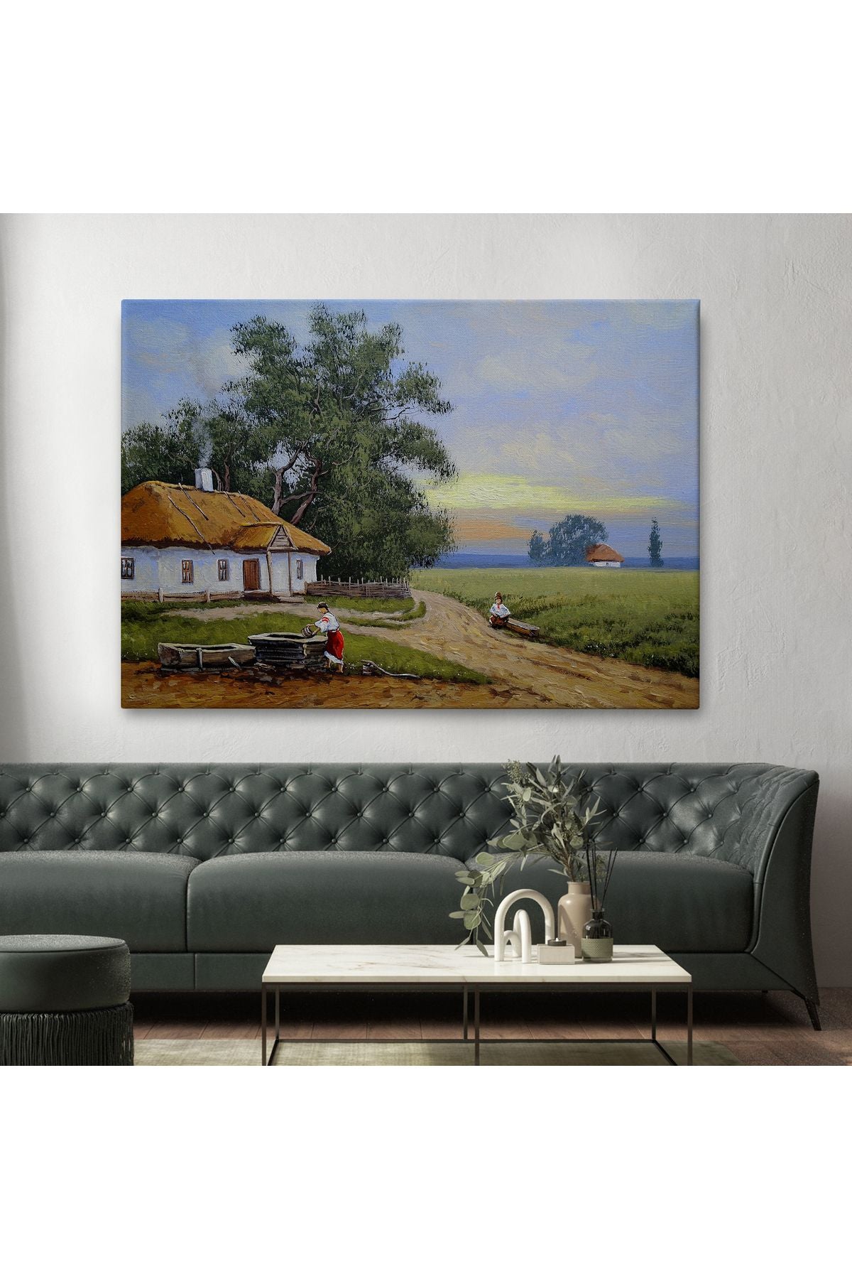 Köy Evi Manzarası Yağlıboya Görünüm Dekoratif Kanvas Duvar Tablosu-3555