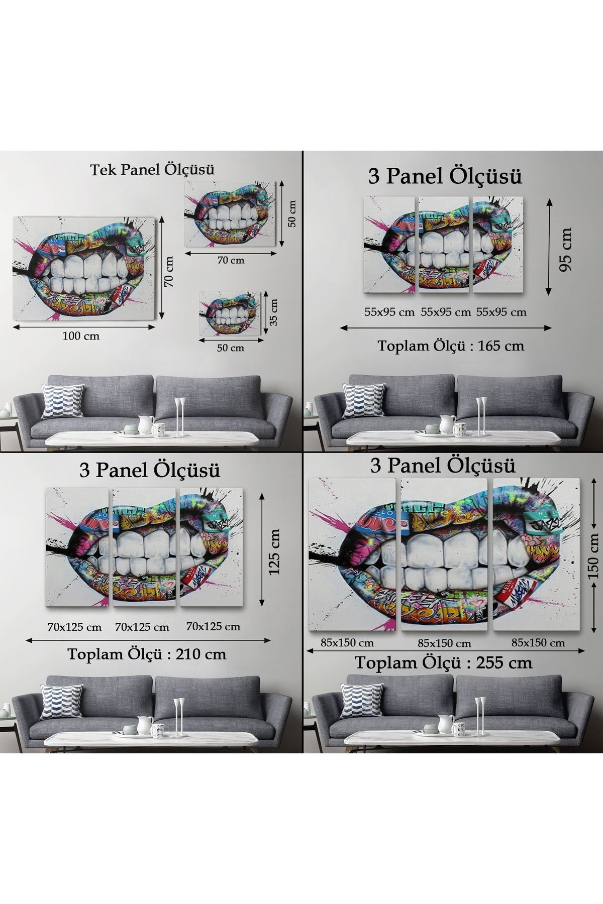 Mst seri001 Renkli Dudak Graffiti Kanvas Tablo, Banksy Sokak Sanatı-5413