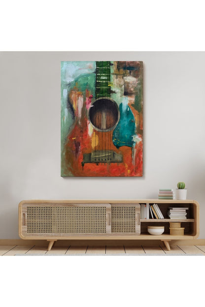 Gitar Temalı Yağlıboya Görünüm Dekoratif Kanvas Duvar Tablosu, Sanat Evi Kanvas Tablo-4976