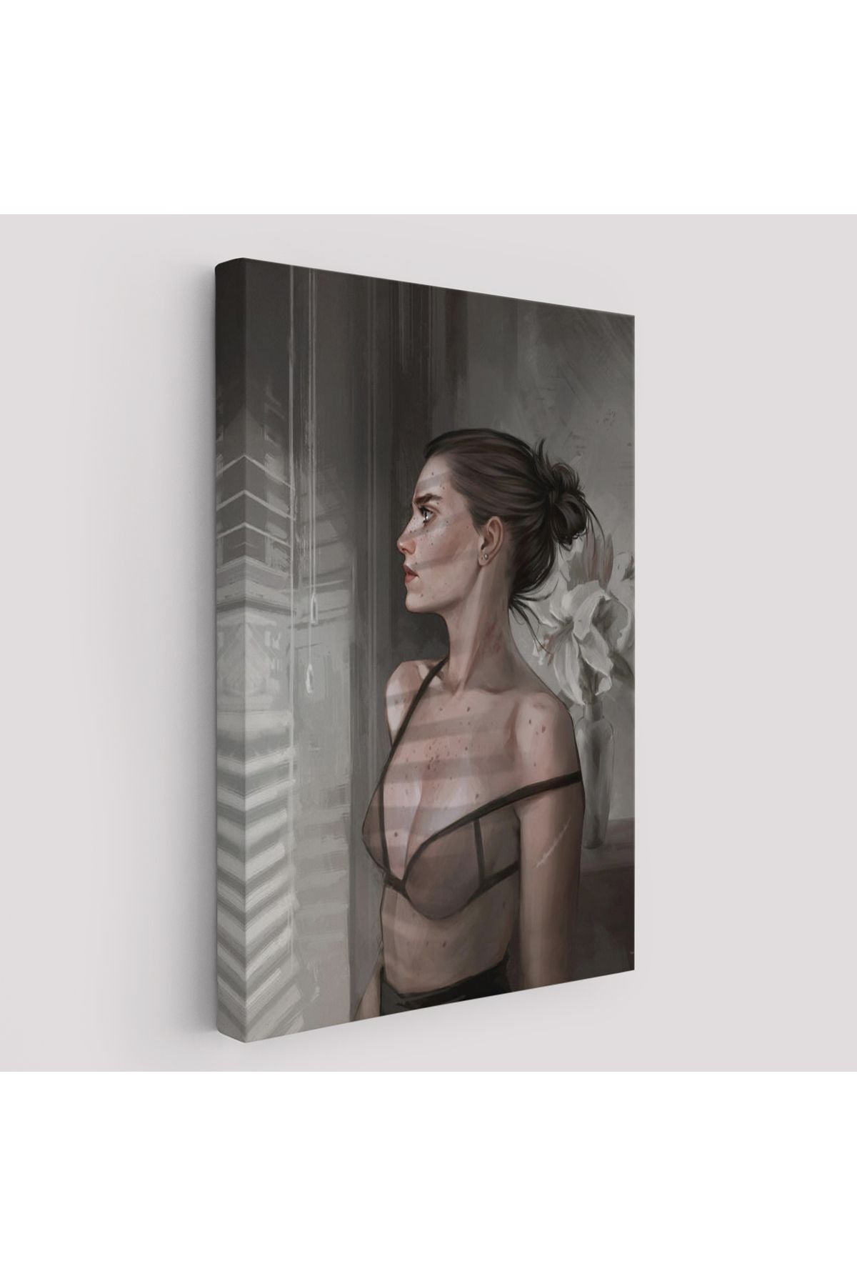 Güzel Kadın Pencereden Dışarı Bakıyor Kanvas Tablosu-5257