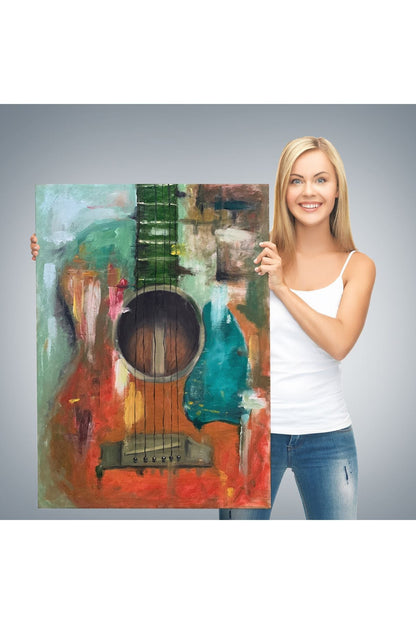 Gitar Temalı Yağlıboya Görünüm Dekoratif Kanvas Duvar Tablosu, Sanat Evi Kanvas Tablo-4976