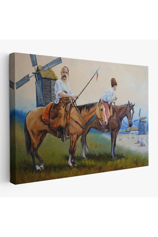 Kazakistan Kırsalında Atlı İnsanlar Yağlıboya Görünüm Kanvas Duvar Tablosu-3735