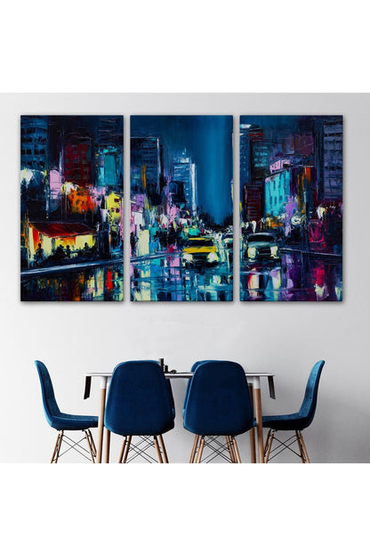 New York Gece Manzarası Yağlıboya Dekoratif Duvar Tablosu-3533