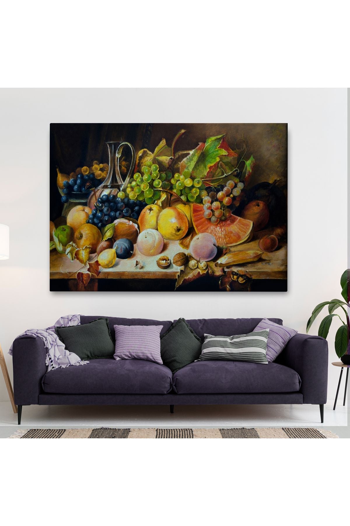 Masadaki Meyveler Yağlıboya Görünüm Dekoratif Kanvas Duvar Tablosu-3632