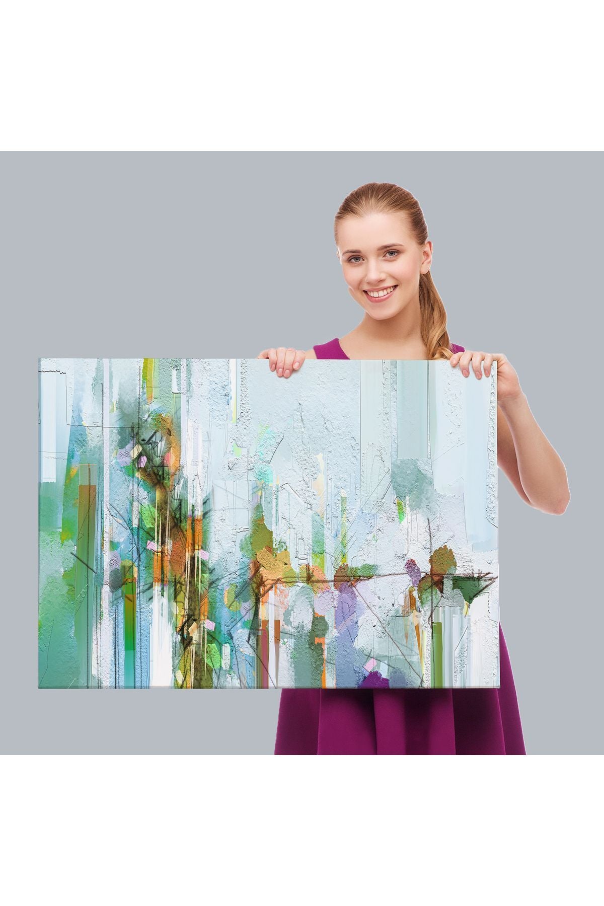 Modern Soyut Tarz Çiçekler Yağlıboya Görünüm Dekoratif Kanvas Duvar Tablosu-3709