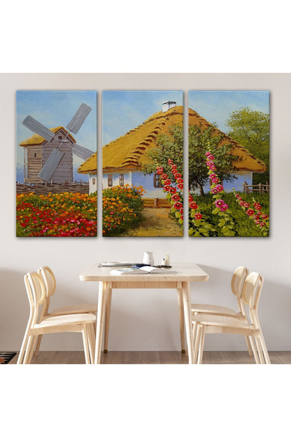 Köy Evi Manzarası Yağlıboya Görünüm Dekoratif Kanvas Duvar Tablosu-3654