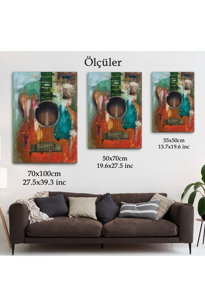 Gitar Temalı Yağlıboya Görünüm Dekoratif Kanvas Duvar Tablosu, Sanat Evi Kanvas Tablo-4976