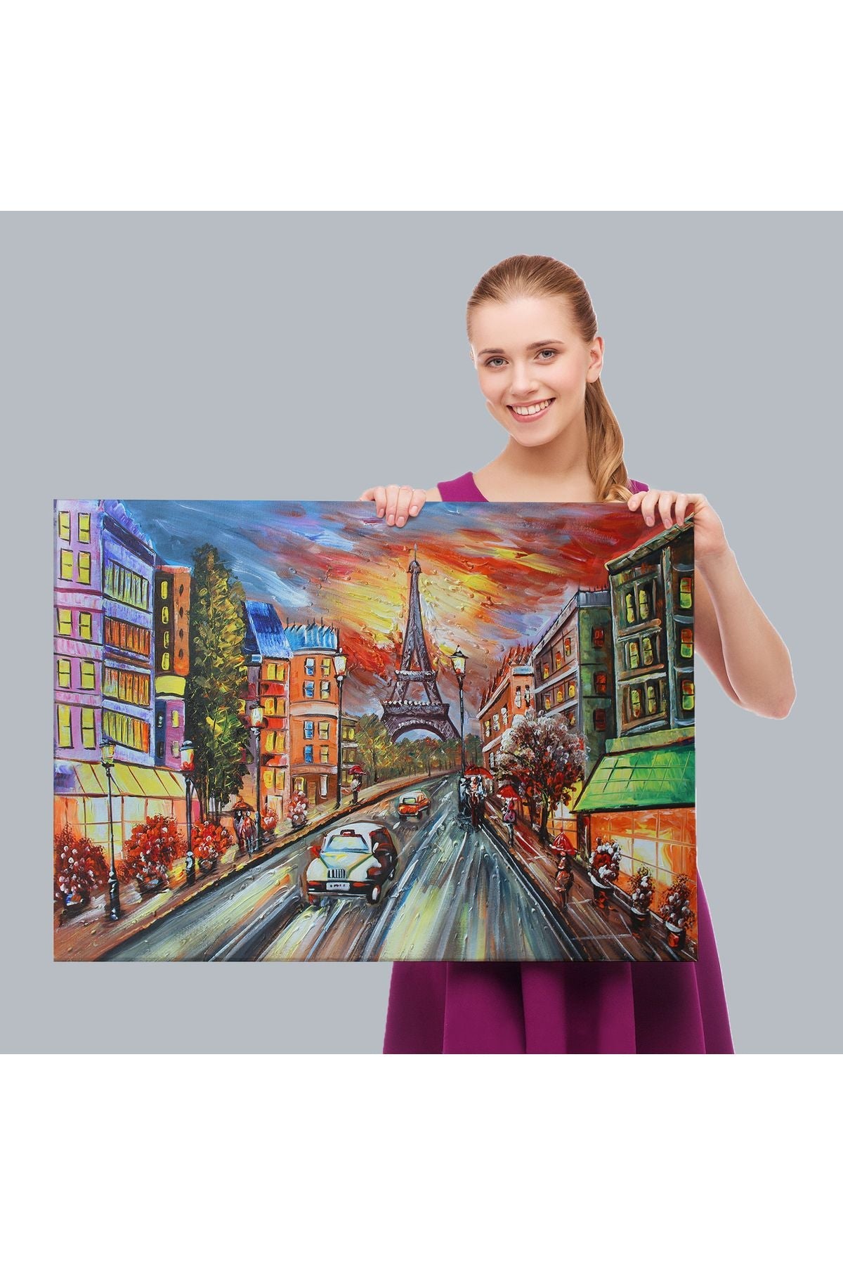 Eyfel Kulesi Manzaralı Yağlıboya Görünüm Dekoratif Kanvas Duvar Tablosu-3726