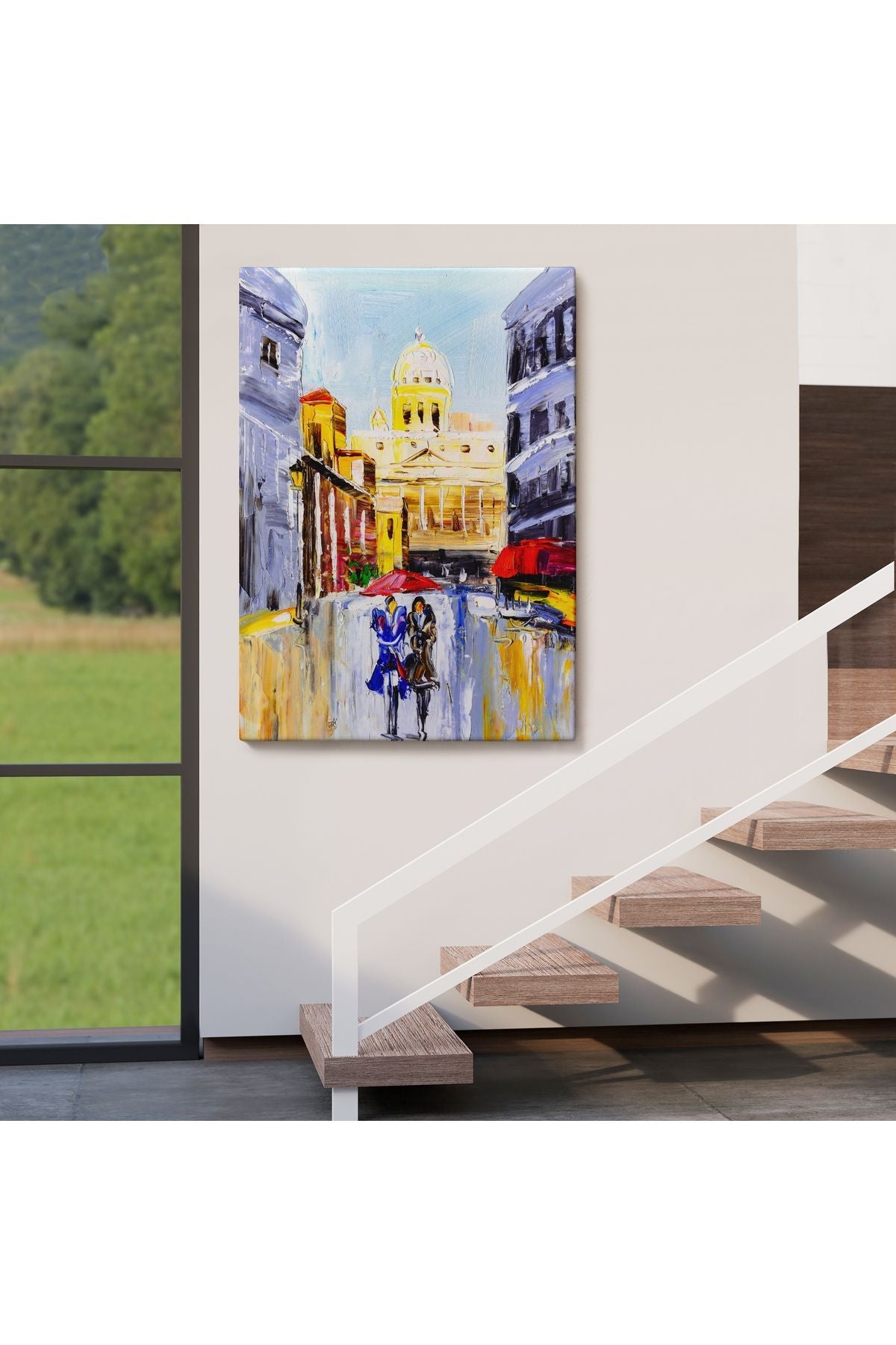 İtalya Şehir Manzarası Yağlıboya Görünüm Dekoratif Kanvas Duvar Tablosu-5933