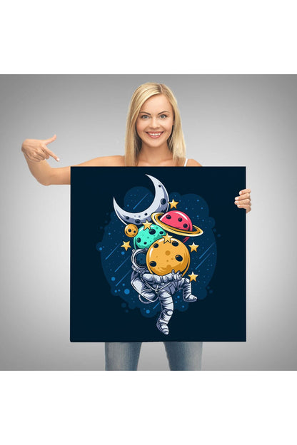 Gezegenleri Kucağında Taşıyan Astronot Kanvas Tablo-5096