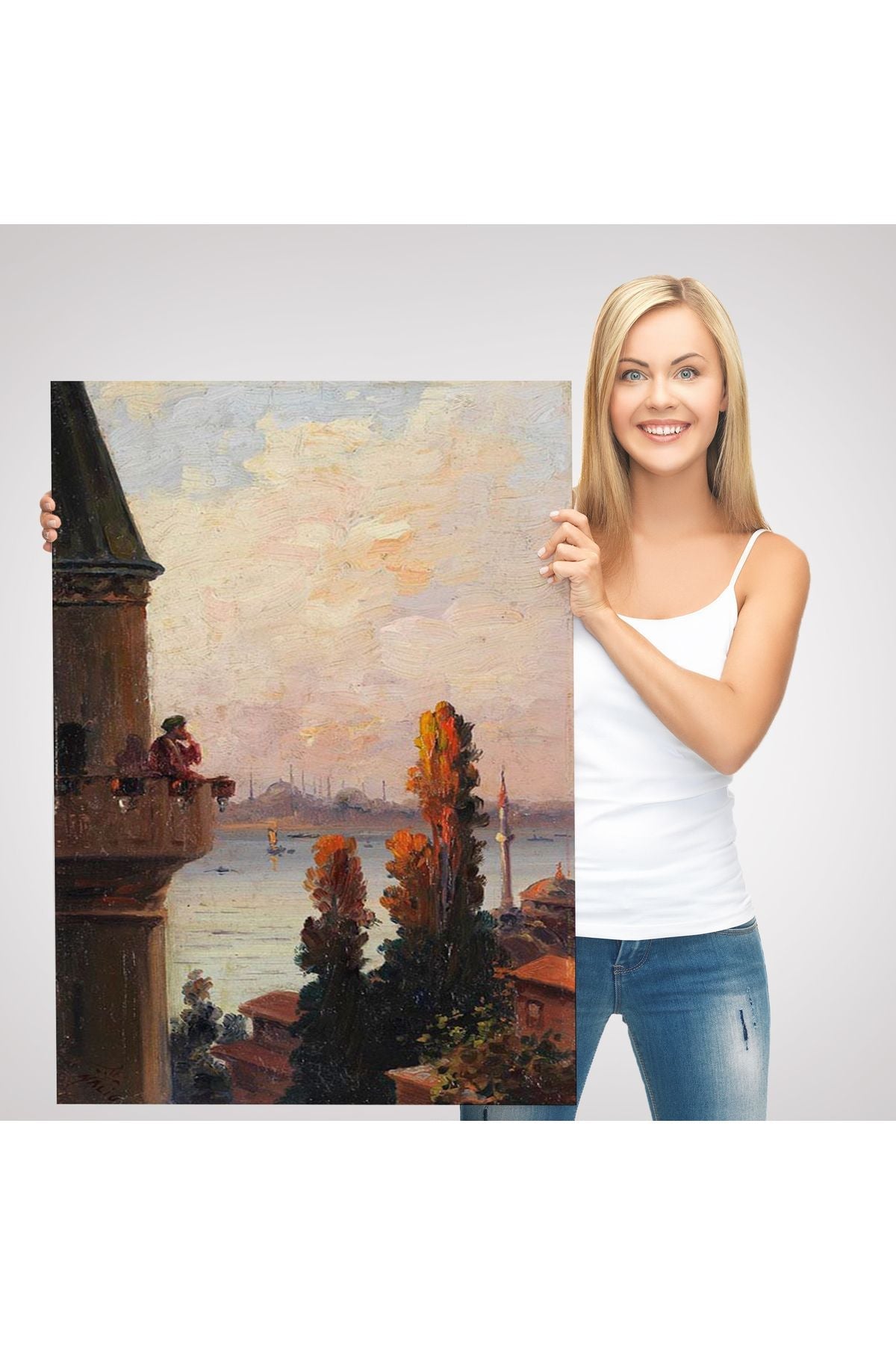 Galata Kulesinde Ezan Okudan Adam Duvar Tablo-6177