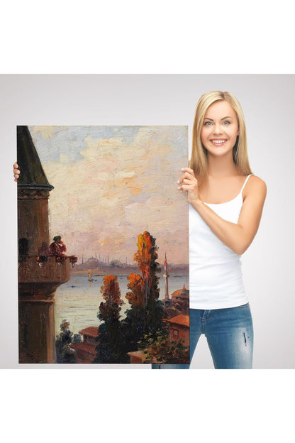 Galata Kulesinde Ezan Okudan Adam Duvar Tablo-6177