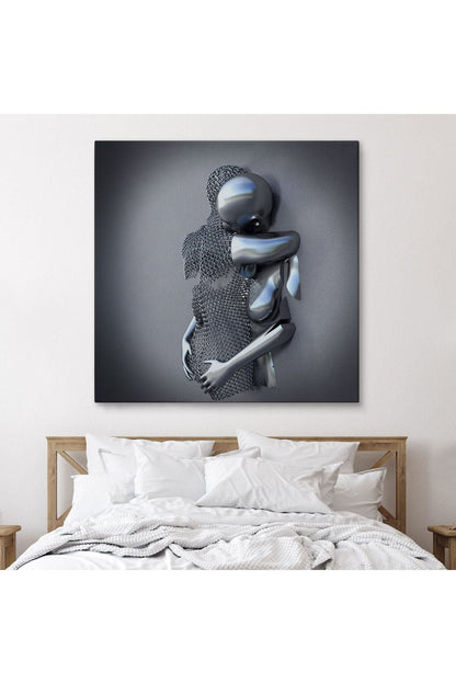 Kanvas Tablo, Gri ve Gümüş Metalik Efektli Modern Aşk Sanatı-5363