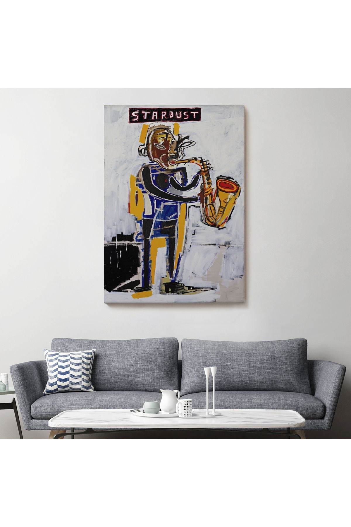 Jean Michel Basquiat Stardust Saksafon Kanvas Tablo, Sokak sanatı, Pop Art-4963