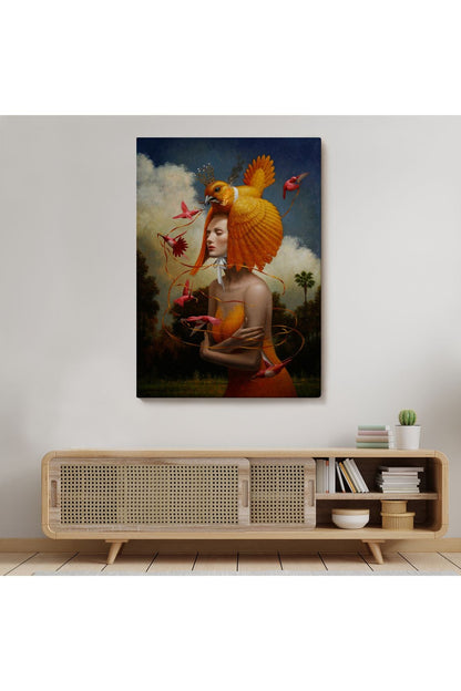Gerçeküstü Yağlıboya Kadın Kuş Steven Kenny Kanvas Tablo-5225