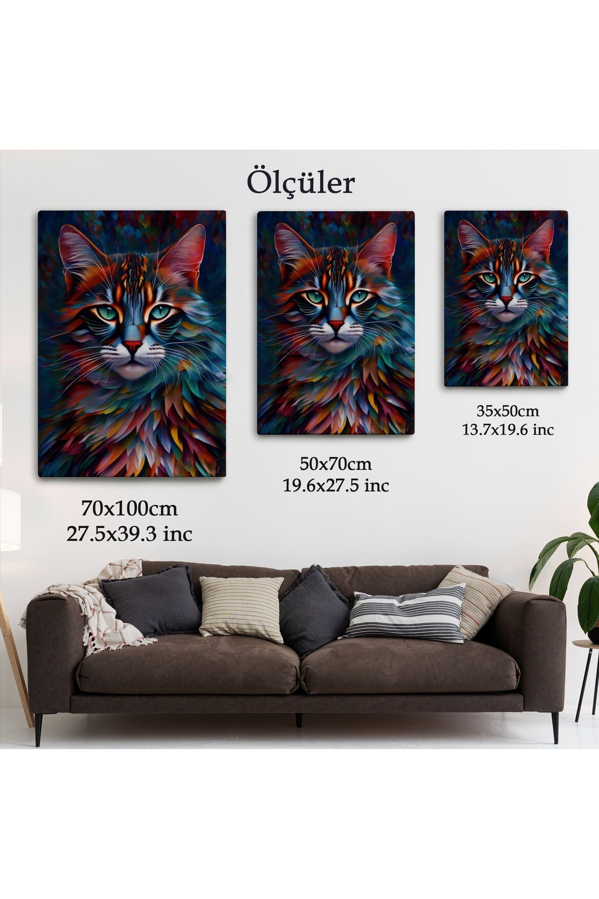 Renkli Karizmatik Kedi Dekoratif Duvar Tablosu-6225