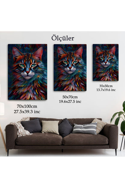 Renkli Karizmatik Kedi Dekoratif Duvar Tablosu-6225