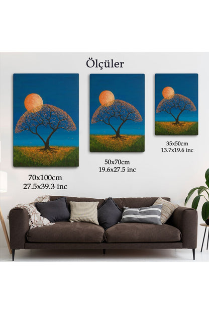 Gece Ay Işığındaki Aşk Ağacı Dekoratif Duvar Tablosu-6197