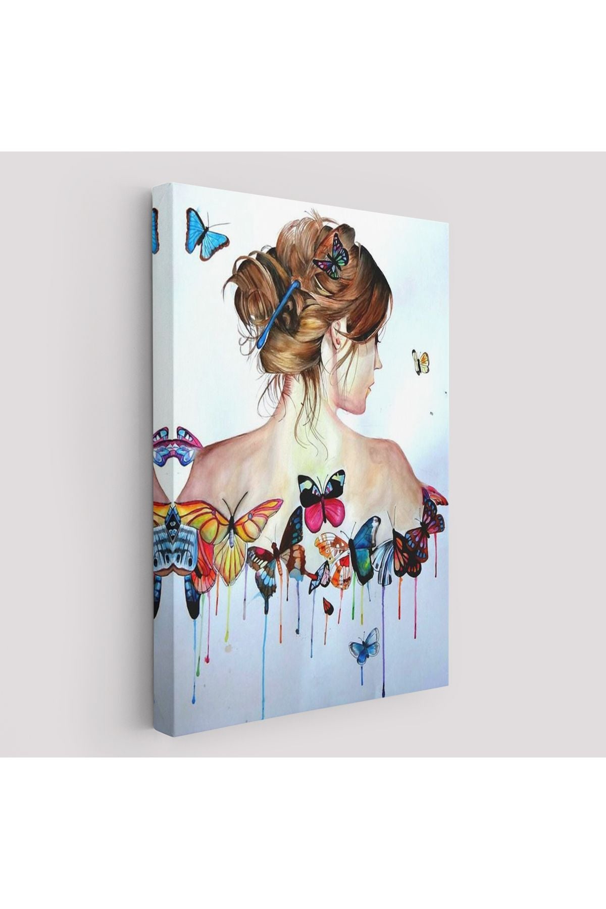 Kanvas Tablo, Duvar Dekoru, Güzel Kadın ve Kelebek Detayları 6330 BUNGKNV