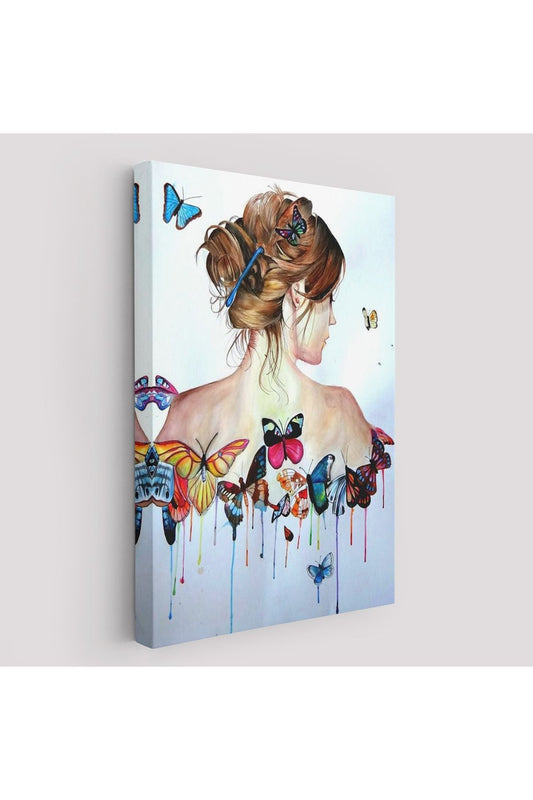 Kanvas Tablo, Duvar Dekoru, Güzel Kadın ve Kelebek Detayları 6330 BUNGKNV