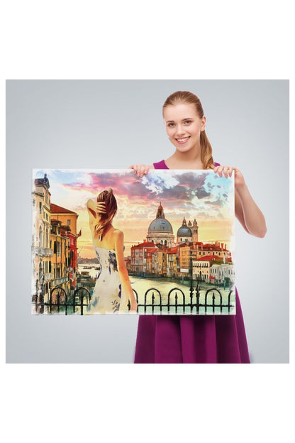 Kanvas, Duvar Tablosu, Dekoratif, Yağlıboya Görünüm Venedikte Kanala Bakan Kız 3590 EGKNV