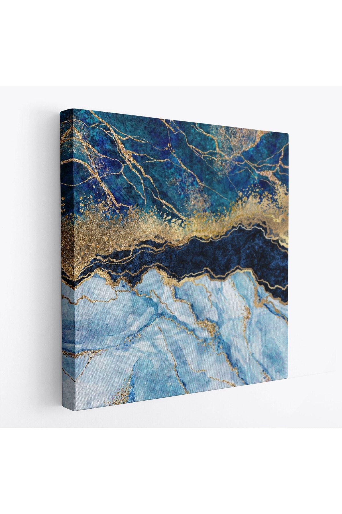 Mavi ve Gold'un Mükemmel Uyumu Mermer Görünümlü Modern Kanvas Tablo-5072