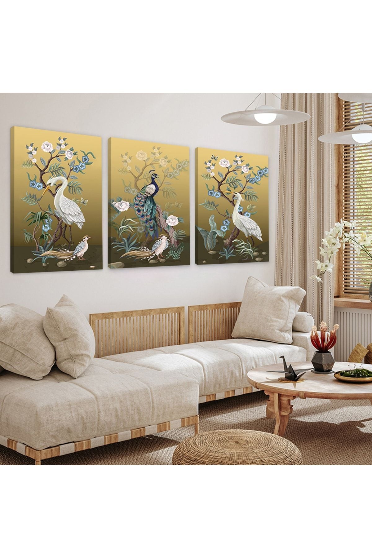 Tavus Kuşu Soyut Desen 3'Lü Kanvas Tablo